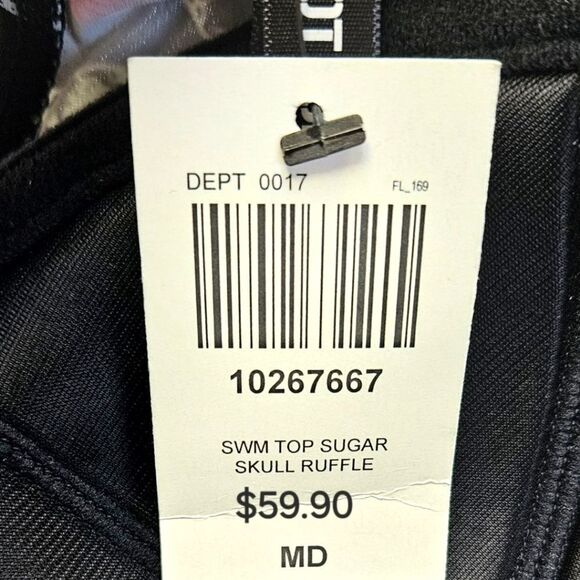 RETRO CHIC HOTTOPIC Poka-Dot Sugar Skull Rose Print 2 Piece Bikini With Ruffles - Picture 12 of 14